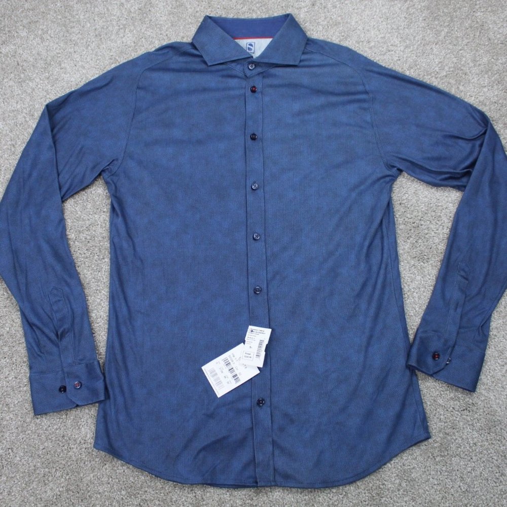 Desoto Sport Shirt NWT Mens Small Blue Abstract Cotton Long Sleeve Button Up‎